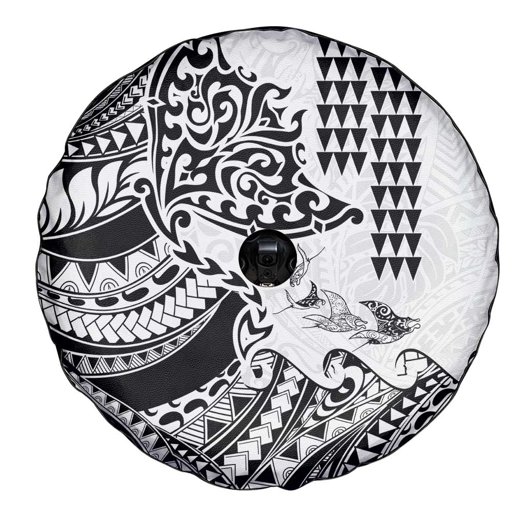 Hawaiian Tribal Manta Ray Spare Tire Cover Kakau Tattoo and Polynesian Art Motif Pattern LT03 - Polynesian Pride