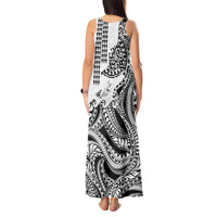 Hawaiian Tribal Manta Ray Tank Maxi Dress Kakau Tattoo and Polynesian Art Motif Pattern LT03 - Polynesian Pride
