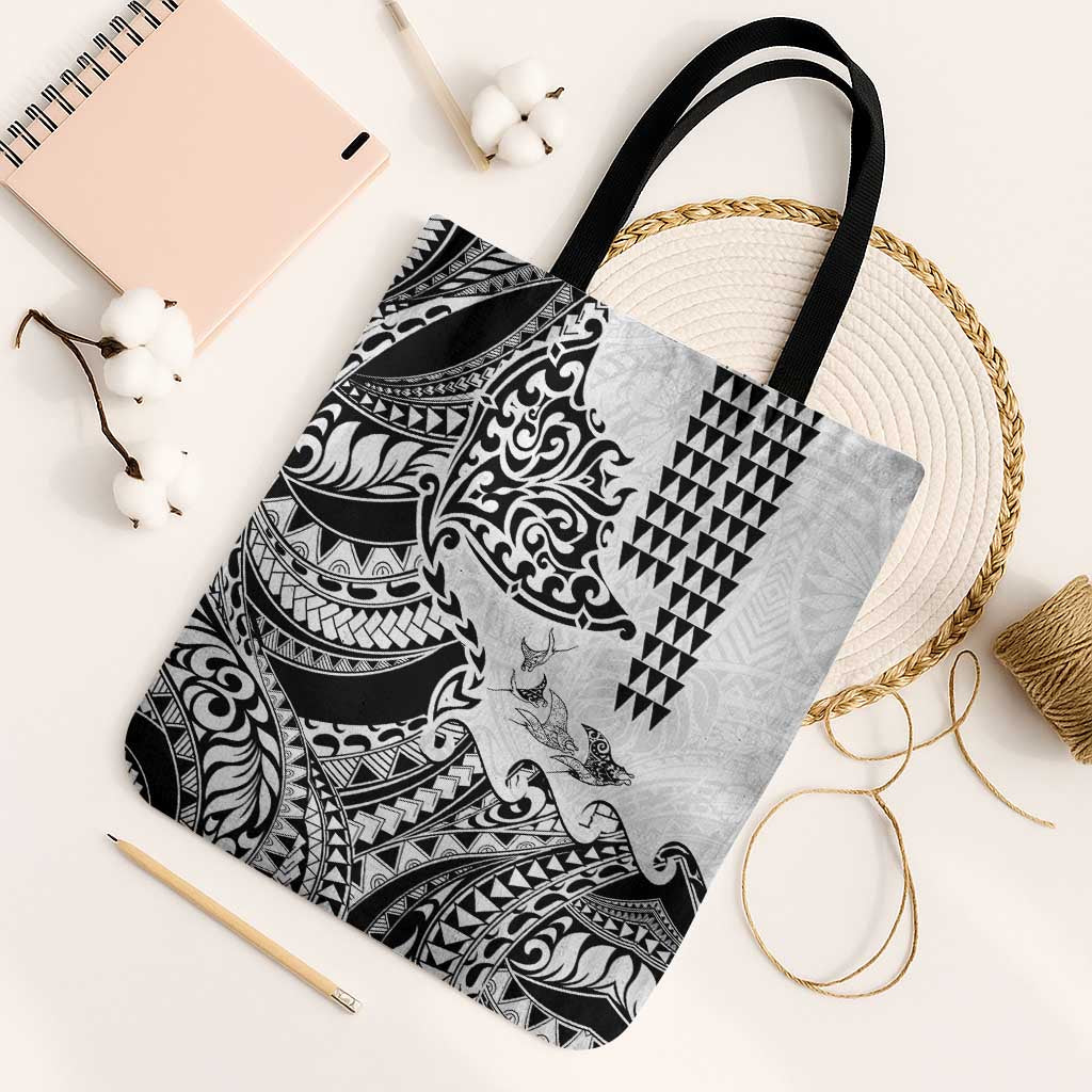 Hawaiian Tribal Manta Ray Tote Bag Kakau Tattoo and Polynesian Art Motif Pattern