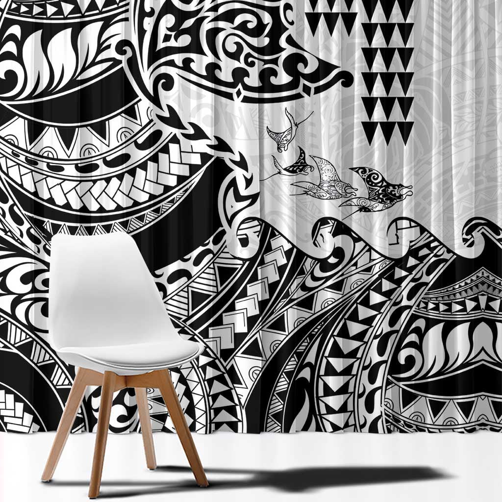 Hawaiian Tribal Manta Ray Window Curtain Kakau Tattoo and Polynesian Art Motif Pattern