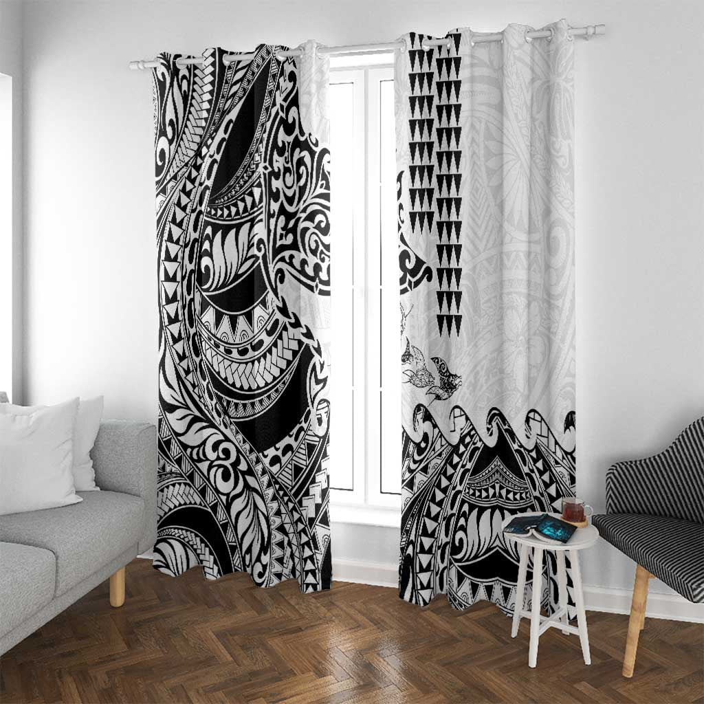 Hawaiian Tribal Manta Ray Window Curtain Kakau Tattoo and Polynesian Art Motif Pattern