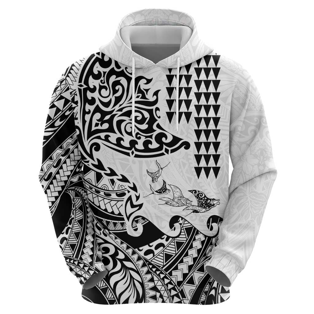 Hawaiian Tribal Manta Ray Zip Hoodie Kakau Tattoo and Polynesian Art Motif Pattern