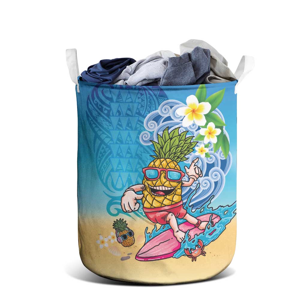 Hawaiian Funny Pineapple Surfing Laundry Basket Beach with Tribal Kakau and Plumeria