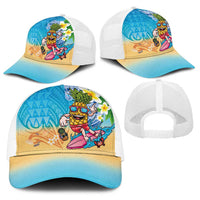 Hawaiian Funny Pineapple Surfing Baseball Net Cap Beach with Tribal Kakau and Plumeria