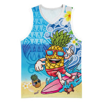 Hawaiian Funny Pineapple Surfing Basketball Jersey Beach with Tribal Kakau and Plumeria