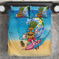 Hawaiian Funny Pineapple Surfing Bedding Set Beach with Tribal Kakau and Plumeria LT03 Multicolor - Polynesian Pride