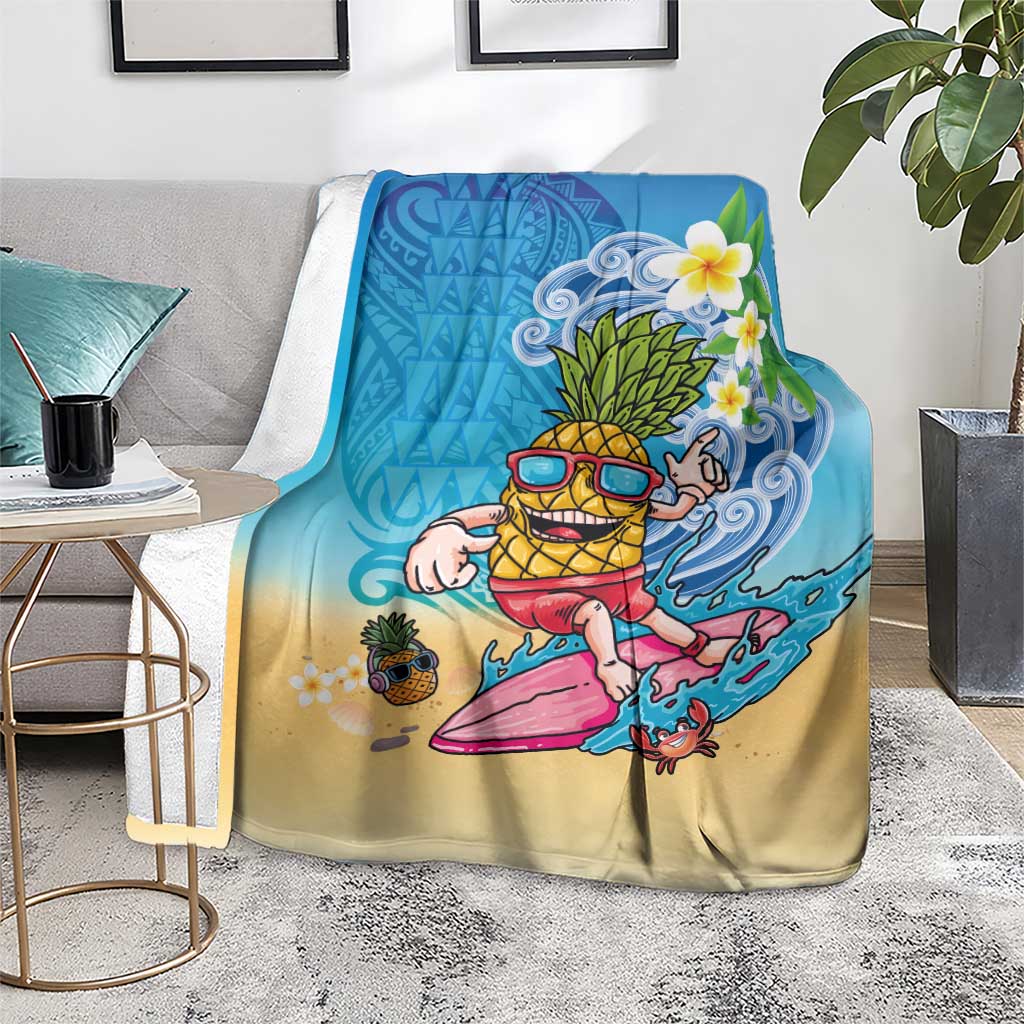 Hawaiian Funny Pineapple Surfing Blanket Beach with Tribal Kakau and Plumeria