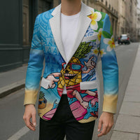 Hawaiian Funny Pineapple Surfing Blazer Beach with Tribal Kakau and Plumeria