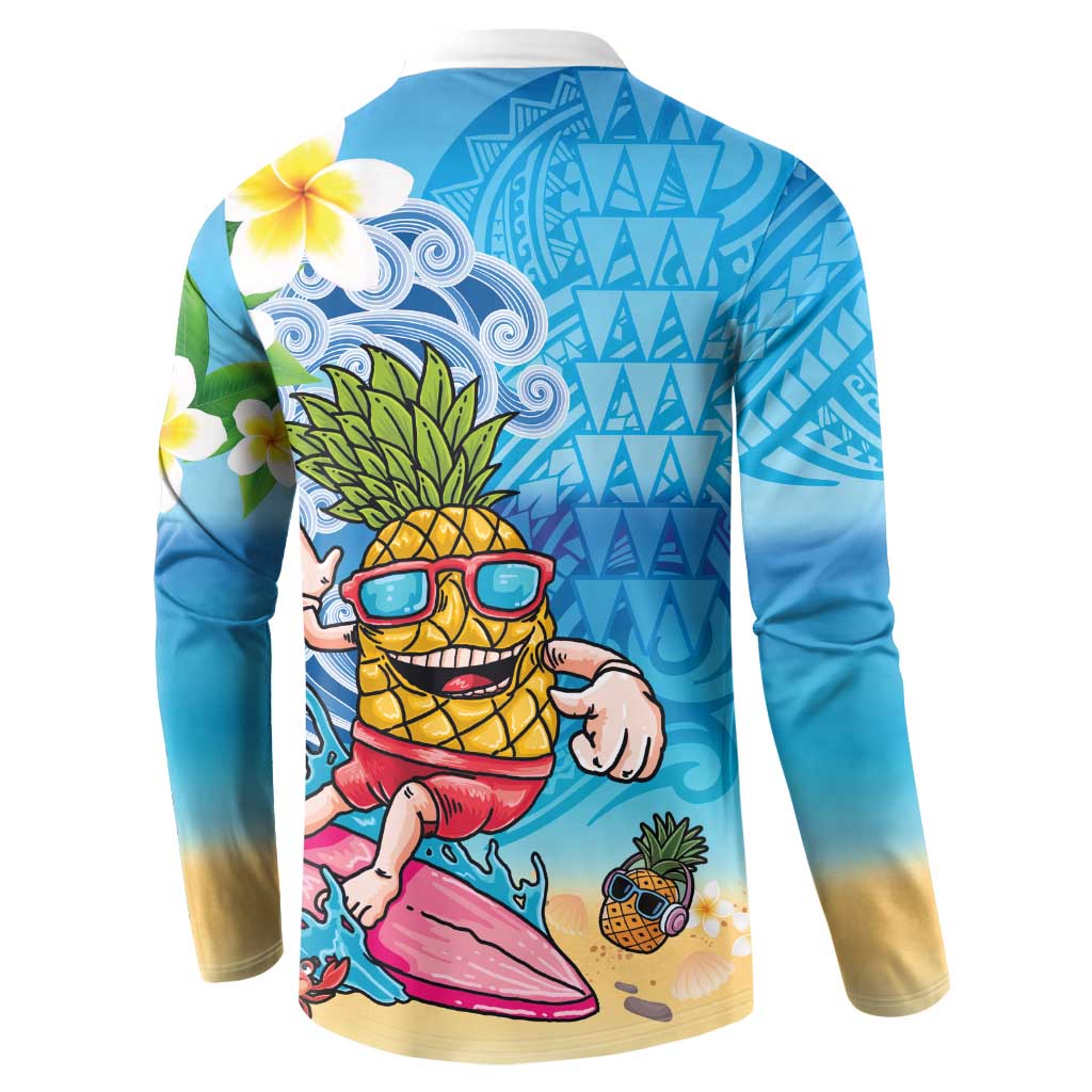 Hawaiian Funny Pineapple Surfing Button Sweatshirt Beach with Tribal Kakau and Plumeria