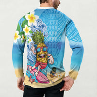 Hawaiian Funny Pineapple Surfing Button Sweatshirt Beach with Tribal Kakau and Plumeria