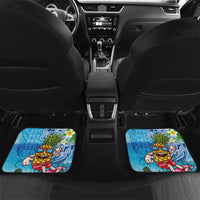 Hawaiian Funny Pineapple Surfing Car Mats Beach with Tribal Kakau and Plumeria LT03 Set 2pcs - Back Multicolor - Polynesian Pride