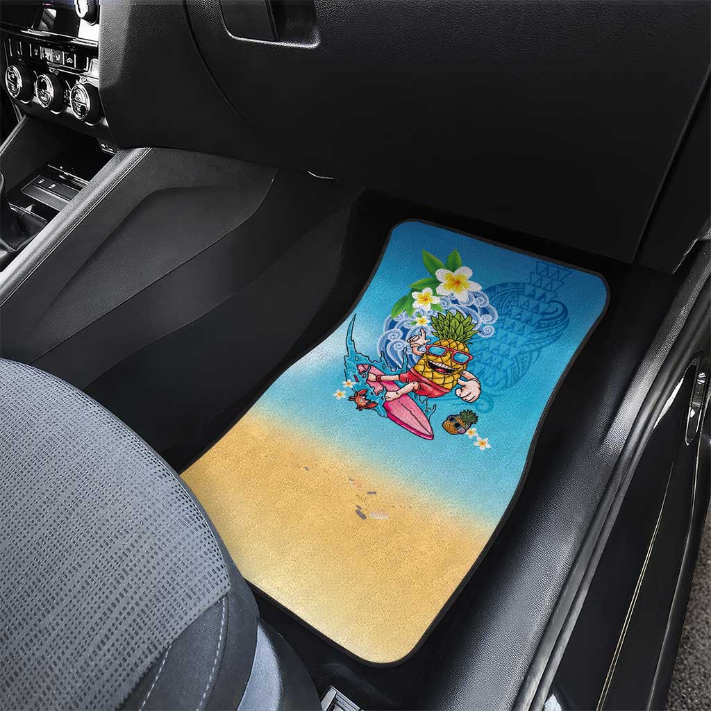 Hawaiian Funny Pineapple Surfing Car Mats Beach with Tribal Kakau and Plumeria LT03 - Polynesian Pride