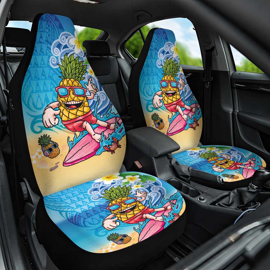 Hawaiian Funny Pineapple Surfing Car Seat Cover Beach with Tribal Kakau and Plumeria LT03 One Size Multicolor - Polynesian Pride