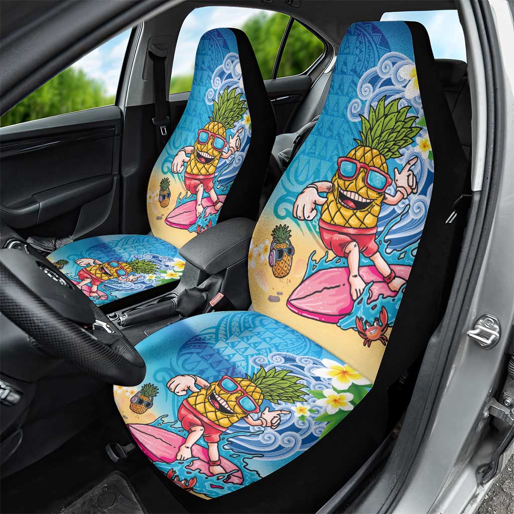 Hawaiian Funny Pineapple Surfing Car Seat Cover Beach with Tribal Kakau and Plumeria LT03 - Polynesian Pride