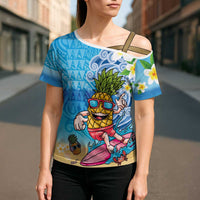 Hawaiian Funny Pineapple Surfing Cross Shoulder Shirt Beach with Tribal Kakau and Plumeria LT03 - Polynesian Pride