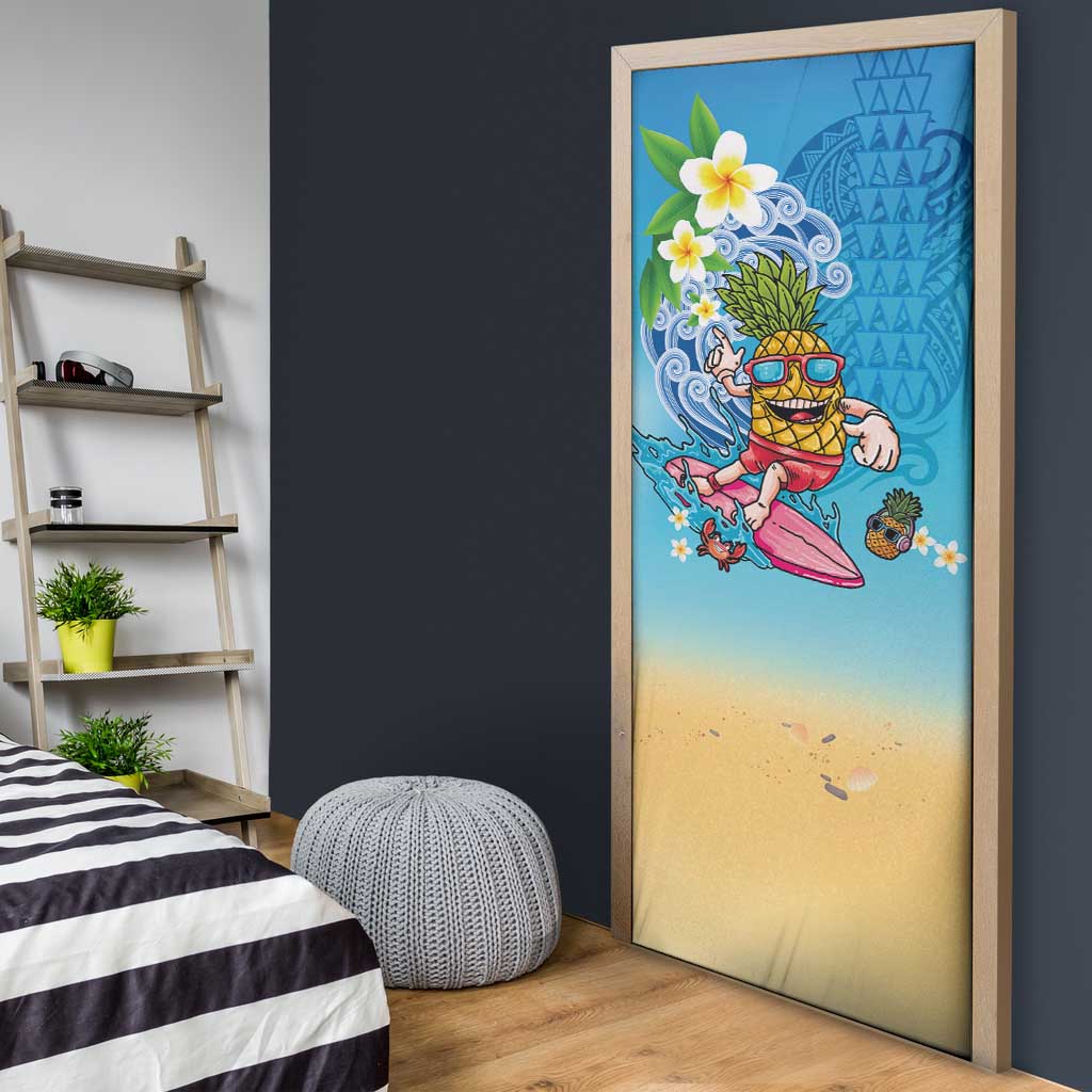 Hawaiian Funny Pineapple Surfing Door Cover Beach with Tribal Kakau and Plumeria LT03 - Polynesian Pride