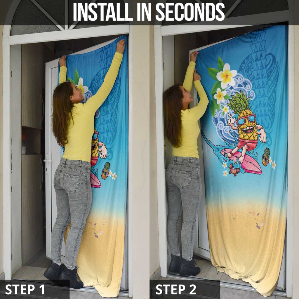 Hawaiian Funny Pineapple Surfing Door Cover Beach with Tribal Kakau and Plumeria LT03 - Polynesian Pride