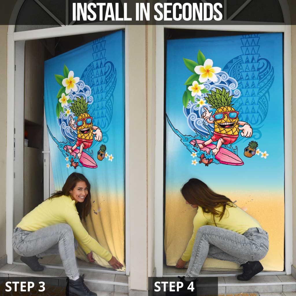 Hawaiian Funny Pineapple Surfing Door Cover Beach with Tribal Kakau and Plumeria LT03 - Polynesian Pride