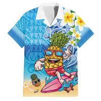 Hawaiian Funny Pineapple Surfing Family Matching Puletasi and Hawaiian Shirt Beach with Tribal Kakau and Plumeria LT03 Dad's Shirt - Short Sleeve Multicolor - Polynesian Pride