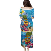 Hawaiian Funny Pineapple Surfing Family Matching Puletasi and Hawaiian Shirt Beach with Tribal Kakau and Plumeria LT03 - Polynesian Pride