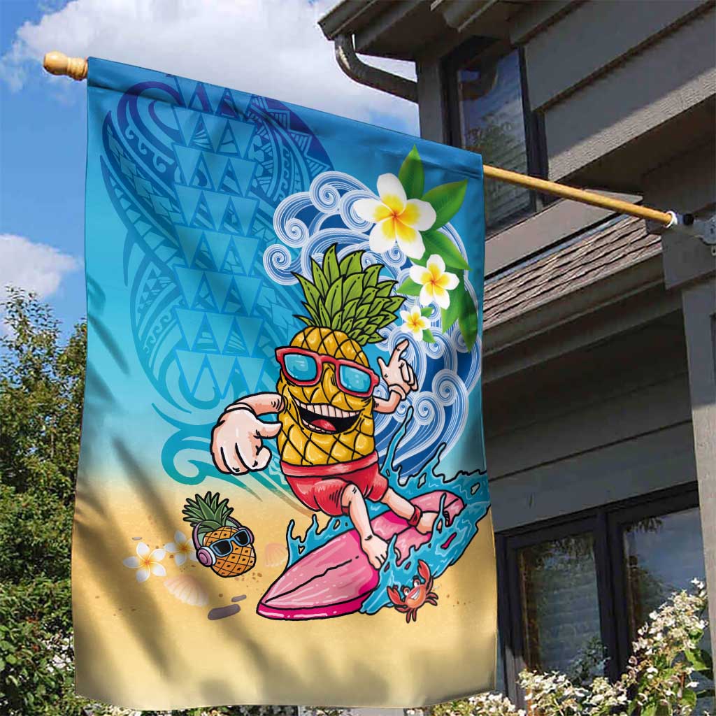 Hawaiian Funny Pineapple Surfing Garden Flag Beach with Tribal Kakau and Plumeria LT03 - Polynesian Pride