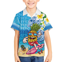 Hawaiian Funny Pineapple Surfing Kid Hawaiian Shirt Beach with Tribal Kakau and Plumeria
