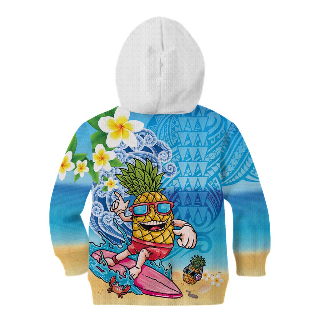 Hawaiian Funny Pineapple Surfing Kid Hoodie Beach with Tribal Kakau and Plumeria LT03 - Polynesian Pride