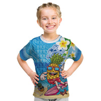Hawaiian Funny Pineapple Surfing Kid T Shirt Beach with Tribal Kakau and Plumeria LT03 Multicolor - Polynesian Pride