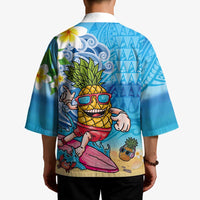 Hawaiian Funny Pineapple Surfing Kimono Beach with Tribal Kakau and Plumeria