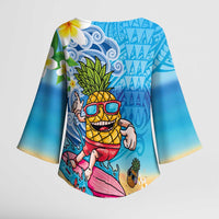 Hawaiian Funny Pineapple Surfing Kimono Sleeve Blouse Beach with Tribal Kakau and Plumeria LT03 - Polynesian Pride