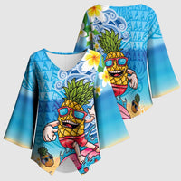 Hawaiian Funny Pineapple Surfing Kimono Sleeve Blouse Beach with Tribal Kakau and Plumeria LT03 - Polynesian Pride