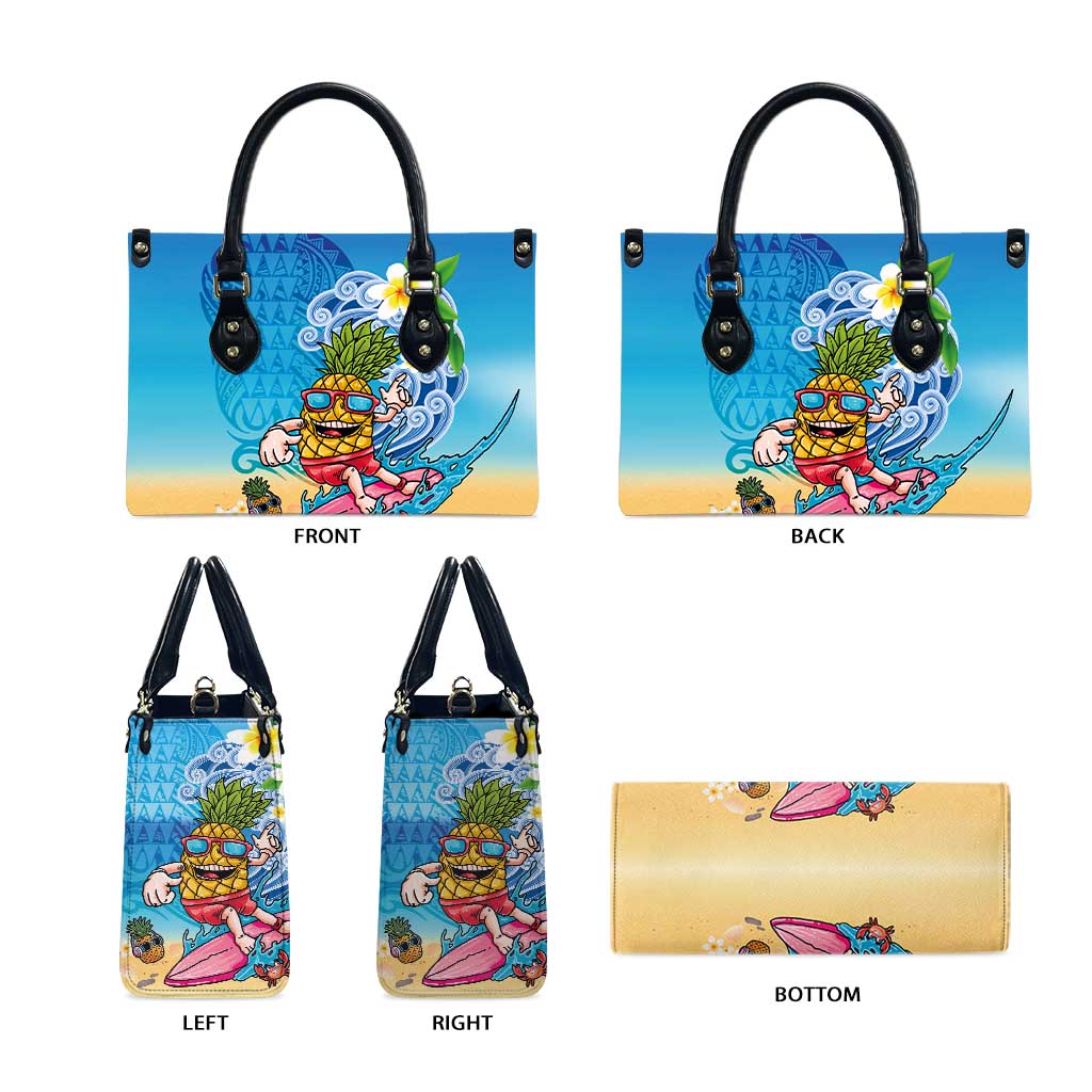 Hawaiian Funny Pineapple Surfing Leather Bag Beach with Tribal Kakau and Plumeria