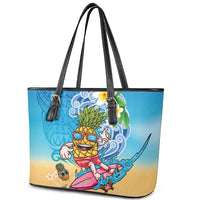 Hawaiian Funny Pineapple Surfing Leather Tote Bag Beach with Tribal Kakau and Plumeria LT03 - Polynesian Pride