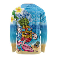 Hawaiian Funny Pineapple Surfing Long Sleeve Shirt Beach with Tribal Kakau and Plumeria LT03 - Polynesian Pride
