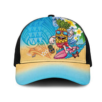 Hawaiian Funny Pineapple Surfing Mesh Trucker Cap Beach with Tribal Kakau and Plumeria