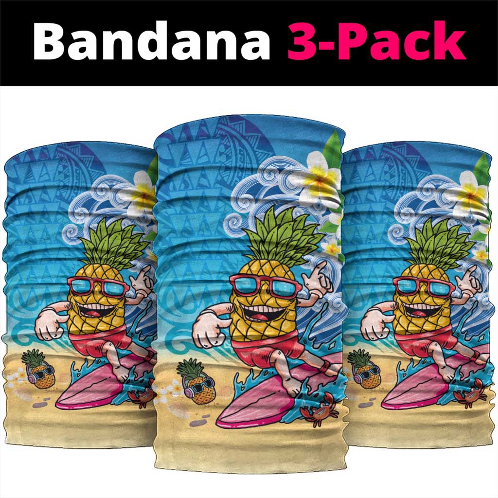 Hawaiian Funny Pineapple Surfing Neck Gaiter Beach with Tribal Kakau and Plumeria LT03 package One Size: 25*50cm Multicolor - Polynesian Pride