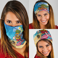Hawaiian Funny Pineapple Surfing Neck Gaiter Beach with Tribal Kakau and Plumeria LT03 - Polynesian Pride