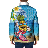 Hawaiian Funny Pineapple Surfing Padded Jacket Beach with Tribal Kakau and Plumeria
