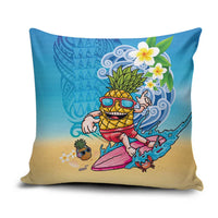 Hawaiian Funny Pineapple Surfing Pillow Cover Beach with Tribal Kakau and Plumeria