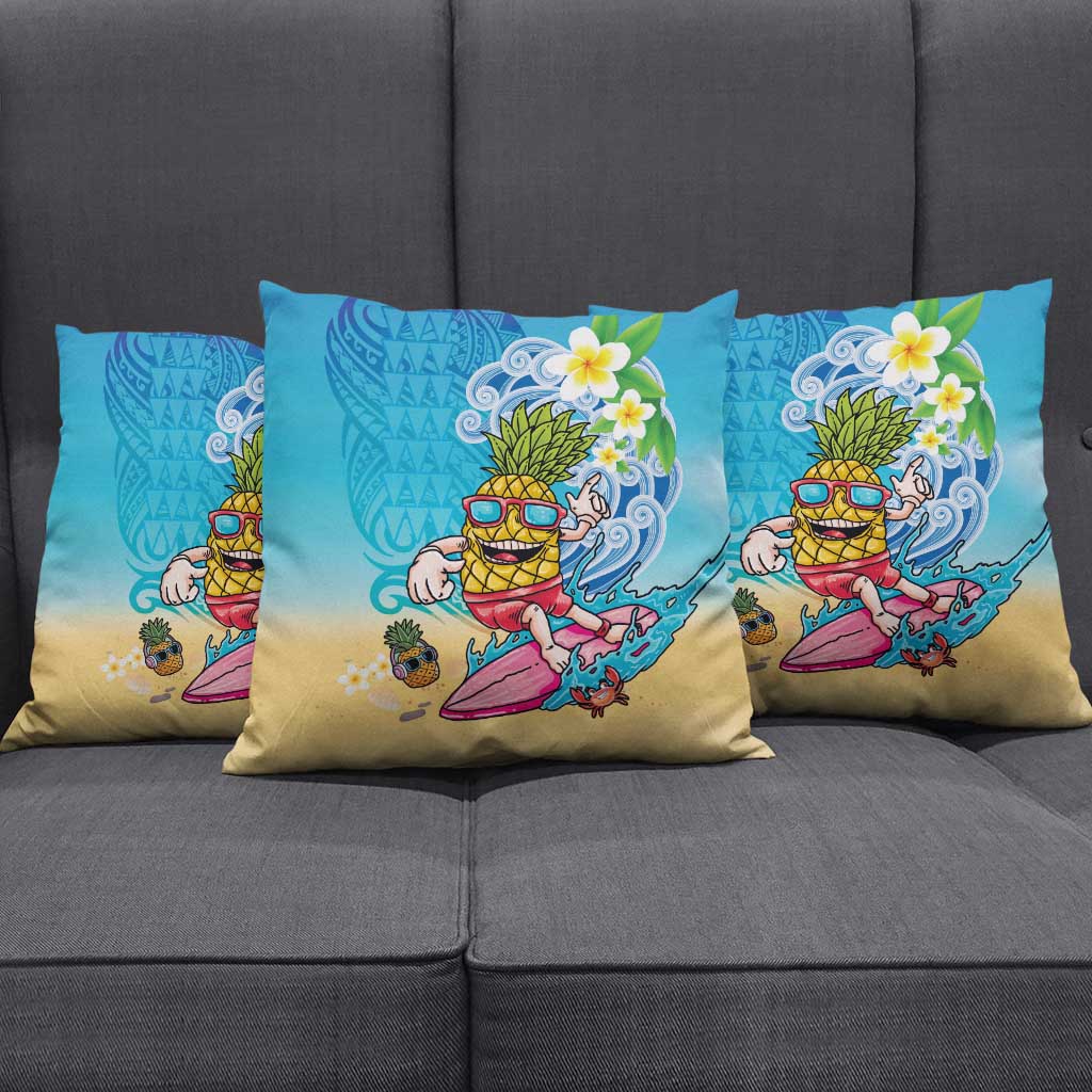 Hawaiian Funny Pineapple Surfing Pillow Cover Beach with Tribal Kakau and Plumeria