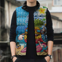 Hawaiian Funny Pineapple Surfing Sleeveless Puffer Jacket Beach with Tribal Kakau and Plumeria LT03 - Polynesian Pride