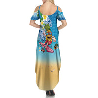 Hawaiian Funny Pineapple Surfing Summer Maxi Dress Beach with Tribal Kakau and Plumeria LT03 - Polynesian Pride