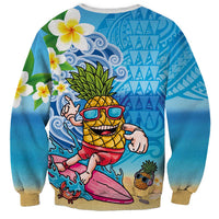 Hawaiian Funny Pineapple Surfing Sweatshirt Beach with Tribal Kakau and Plumeria