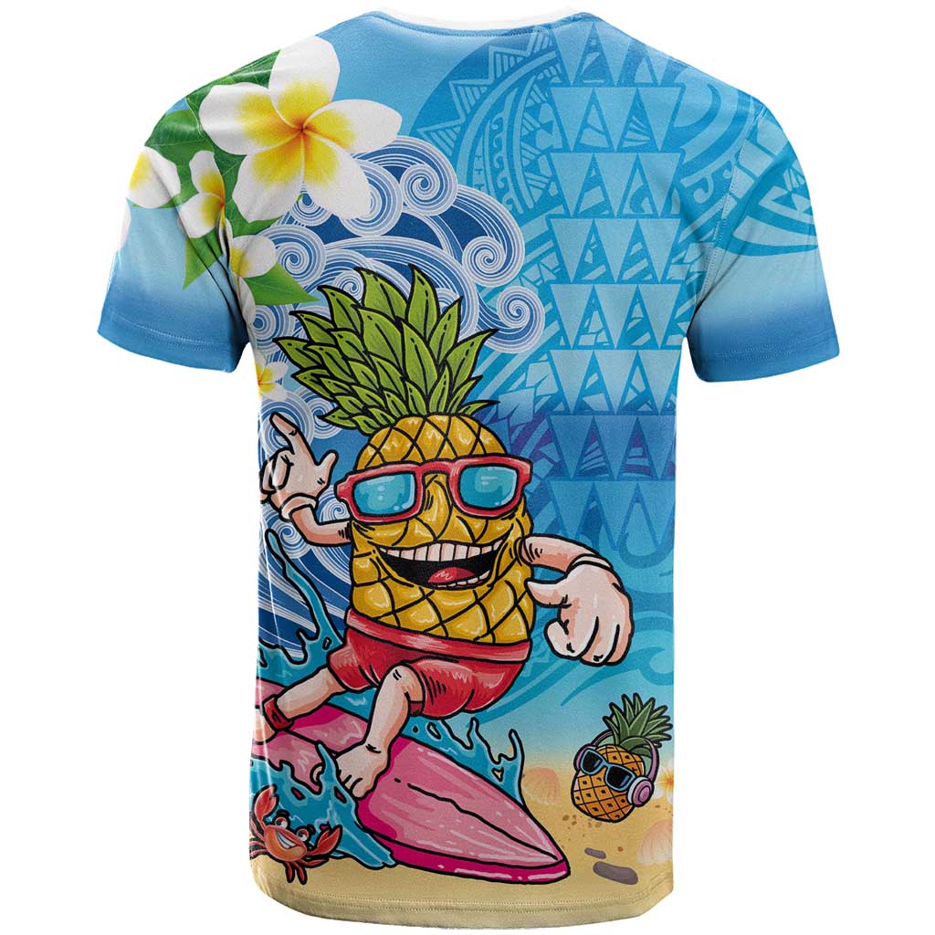 Hawaiian Funny Pineapple Surfing T Shirt Beach with Tribal Kakau and Plumeria LT03 - Polynesian Pride