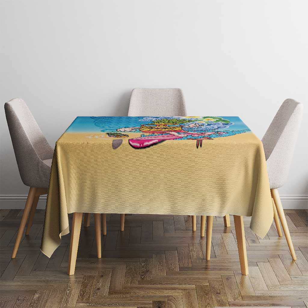 Hawaiian Funny Pineapple Surfing Tablecloth Beach with Tribal Kakau and Plumeria