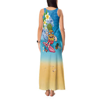 Hawaiian Funny Pineapple Surfing Tank Maxi Dress Beach with Tribal Kakau and Plumeria