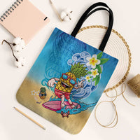 Hawaiian Funny Pineapple Surfing Tote Bag Beach with Tribal Kakau and Plumeria LT03 Black Strap One Size Multicolor - Polynesian Pride
