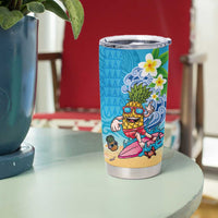Hawaiian Funny Pineapple Surfing Tumbler Cup Beach with Tribal Kakau and Plumeria LT03 - Polynesian Pride