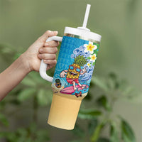 Hawaiian Funny Pineapple Surfing Tumbler With Handle Beach with Tribal Kakau and Plumeria