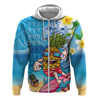 Hawaiian Funny Pineapple Surfing Zip Hoodie Beach with Tribal Kakau and Plumeria LT03 Zip Hoodie Multicolor - Polynesian Pride